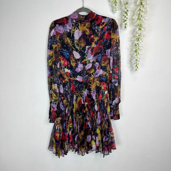 JASON WU COLLECTION Lavalier Bow floral dress pleated skirt long sheer sleeve - Picture 2 of 9